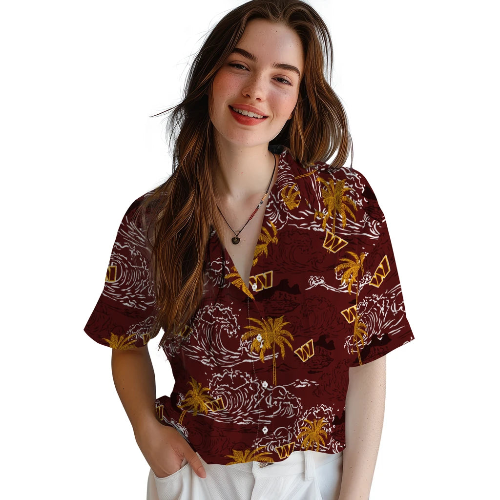 Washington Commanders Hawaiian Shirt - Wave Palm | Moonbestprint