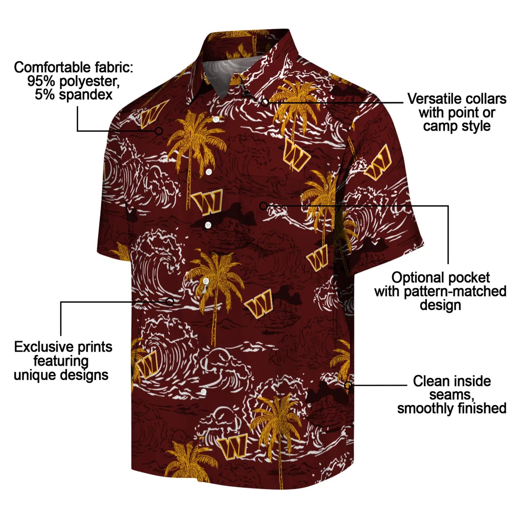 Washington Commanders Hawaiian Shirt - Wave Palm | Moonbestprint