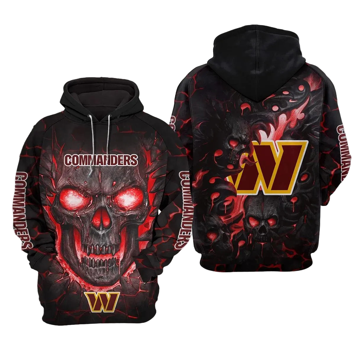 Washington Commanders Lava Skull NFL 3D All Over Print Hoodie -Moonbestprint