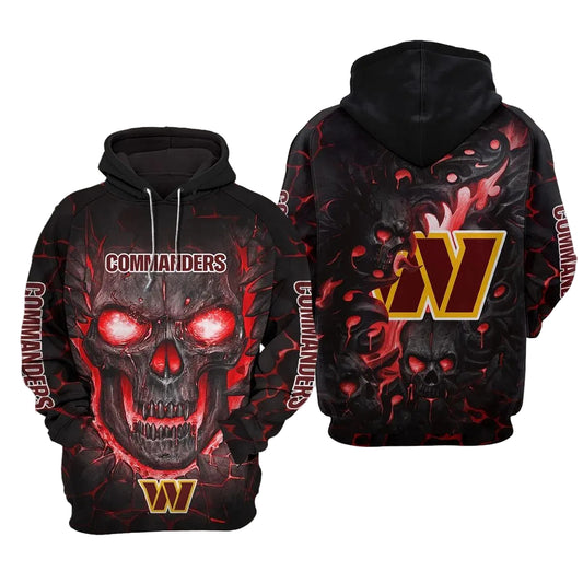 Washington Commanders Lava Skull NFL 3D All Over Print Hoodie -Moonbestprint