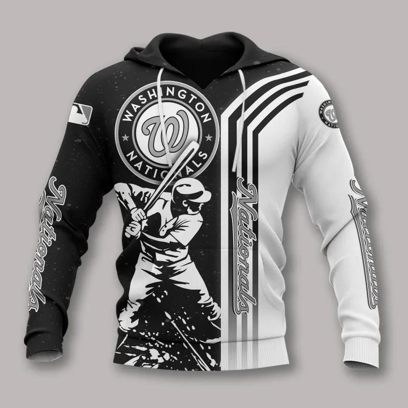 Washington Nationals Black And White MLB All Over Print Hoodie -Moonbestprint