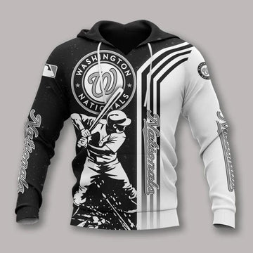 Washington Nationals Black And White MLB All Over Print Hoodie -Moonbestprint