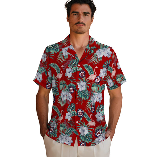 Washington Nationals Hawaiian Shirt - Flamingo and Hibiscus | Moonbestprint