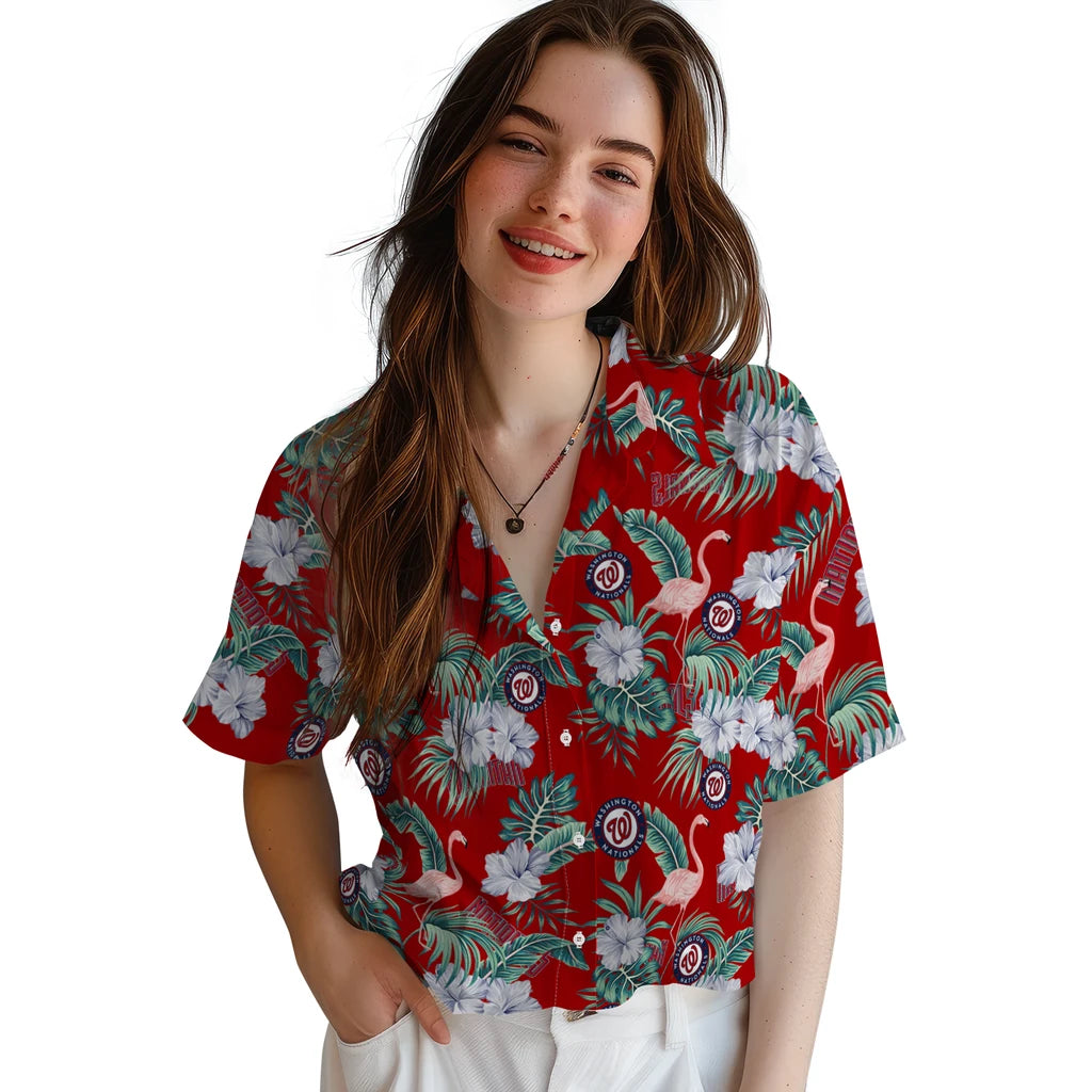 Washington Nationals Hawaiian Shirt - Flamingo and Hibiscus | Moonbestprint