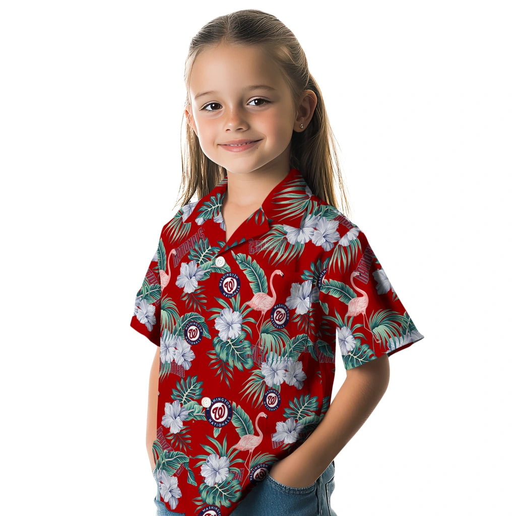Washington Nationals Hawaiian Shirt - Flamingo and Hibiscus | Moonbestprint