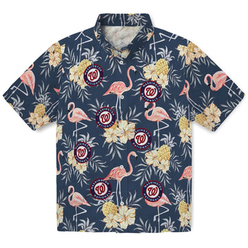Washington Nationals Hawaiian Shirt - Flamingo Hibiscus | Moonbestprint