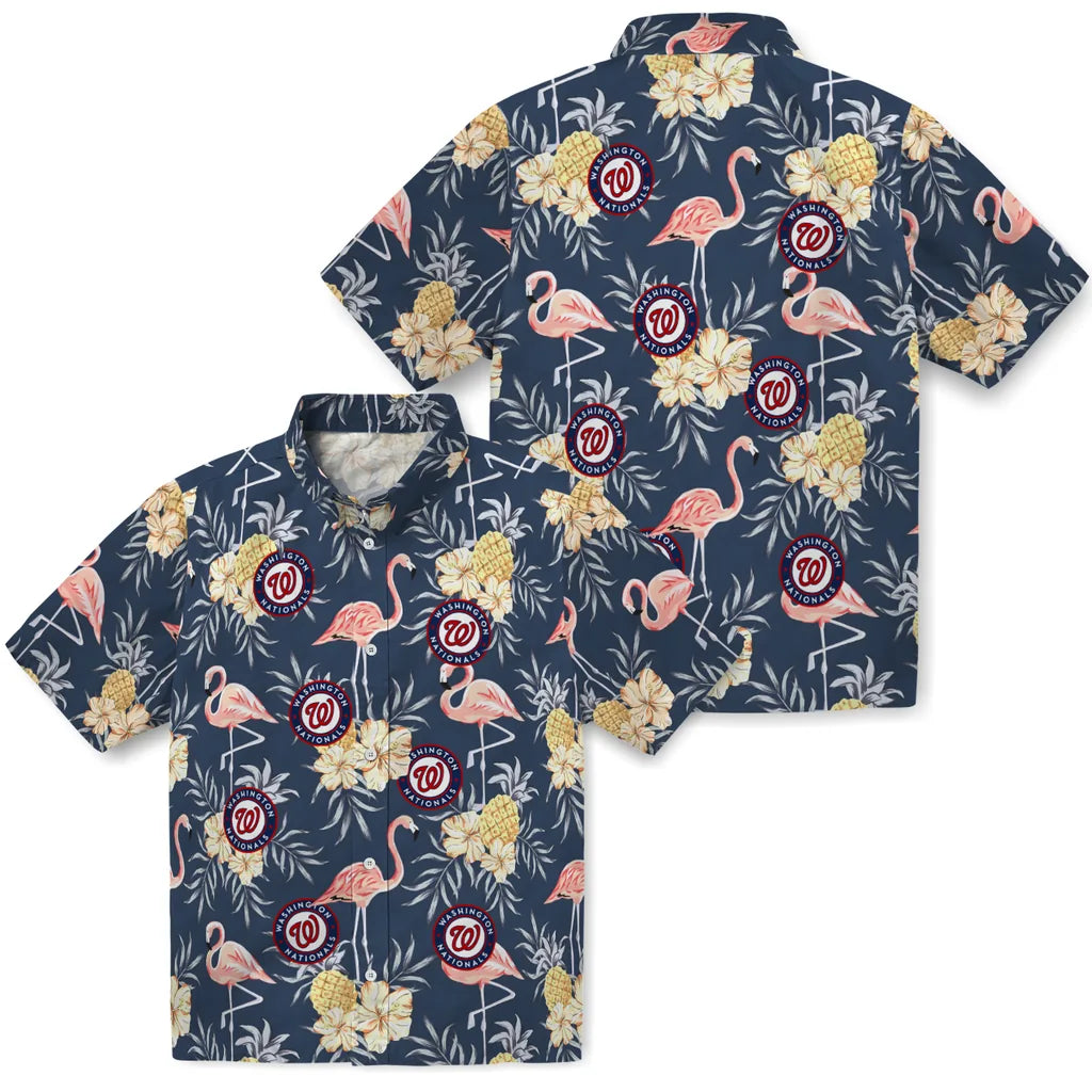 Washington Nationals Hawaiian Shirt - Flamingo Hibiscus | Moonbestprint