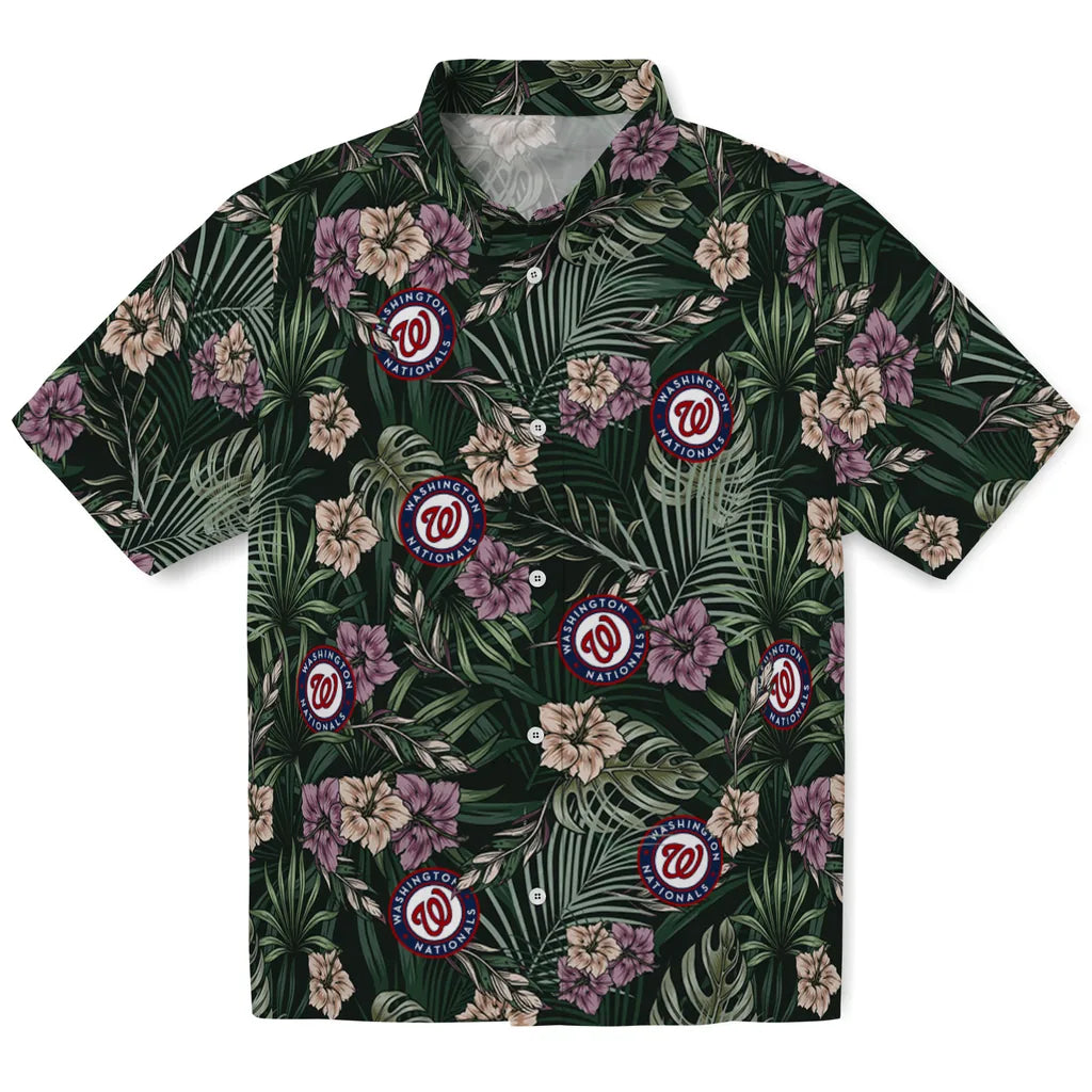 Washington Nationals Hawaiian Shirt - Hibiscus Leaves Pattern | Moonbestprint