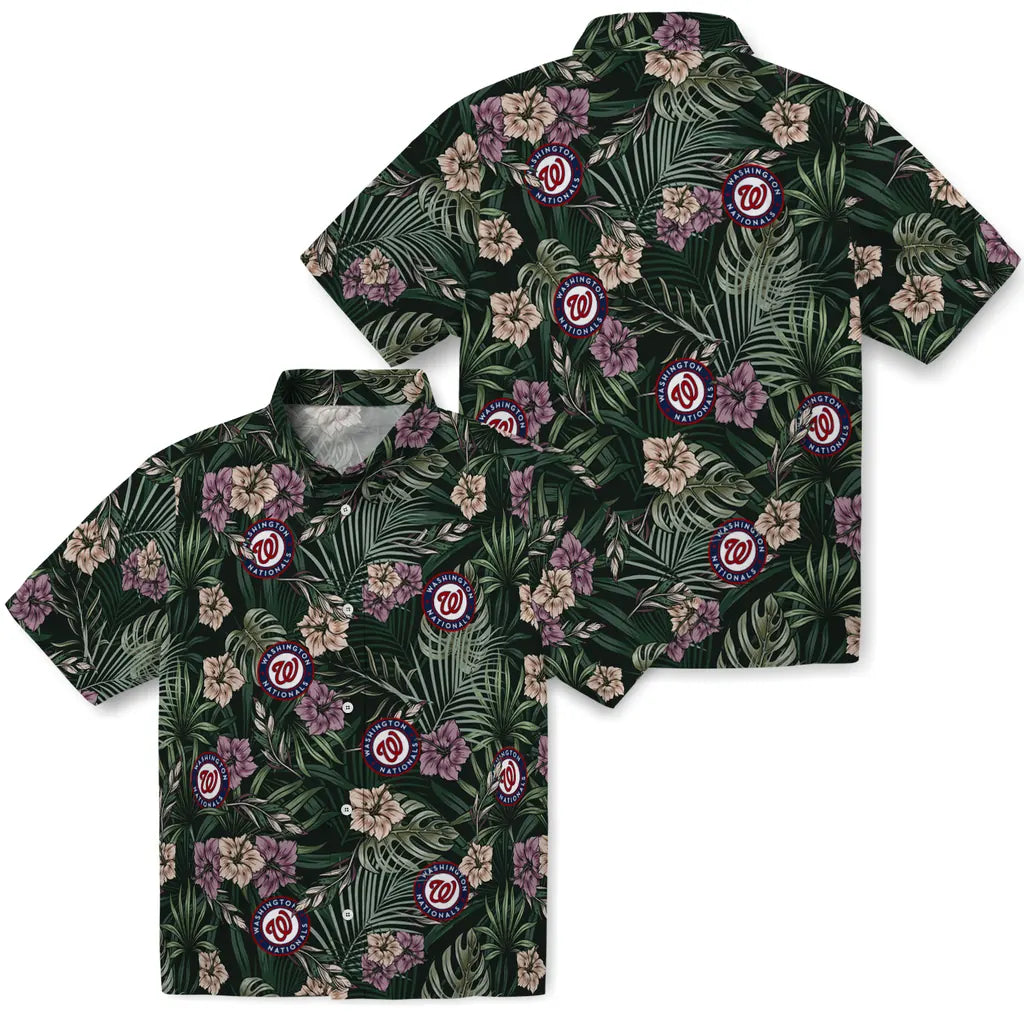 Washington Nationals Hawaiian Shirt - Hibiscus Leaves Pattern | Moonbestprint