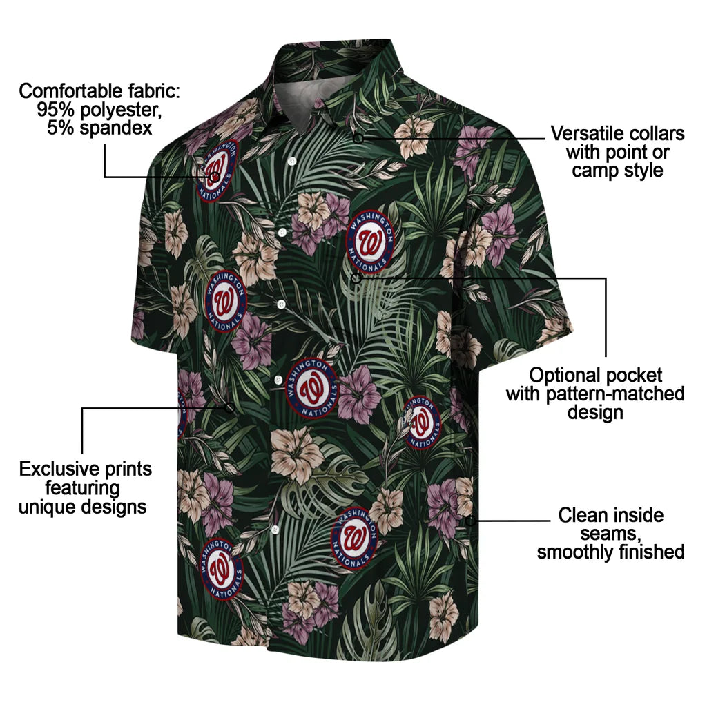 Washington Nationals Hawaiian Shirt - Hibiscus Leaves Pattern | Moonbestprint