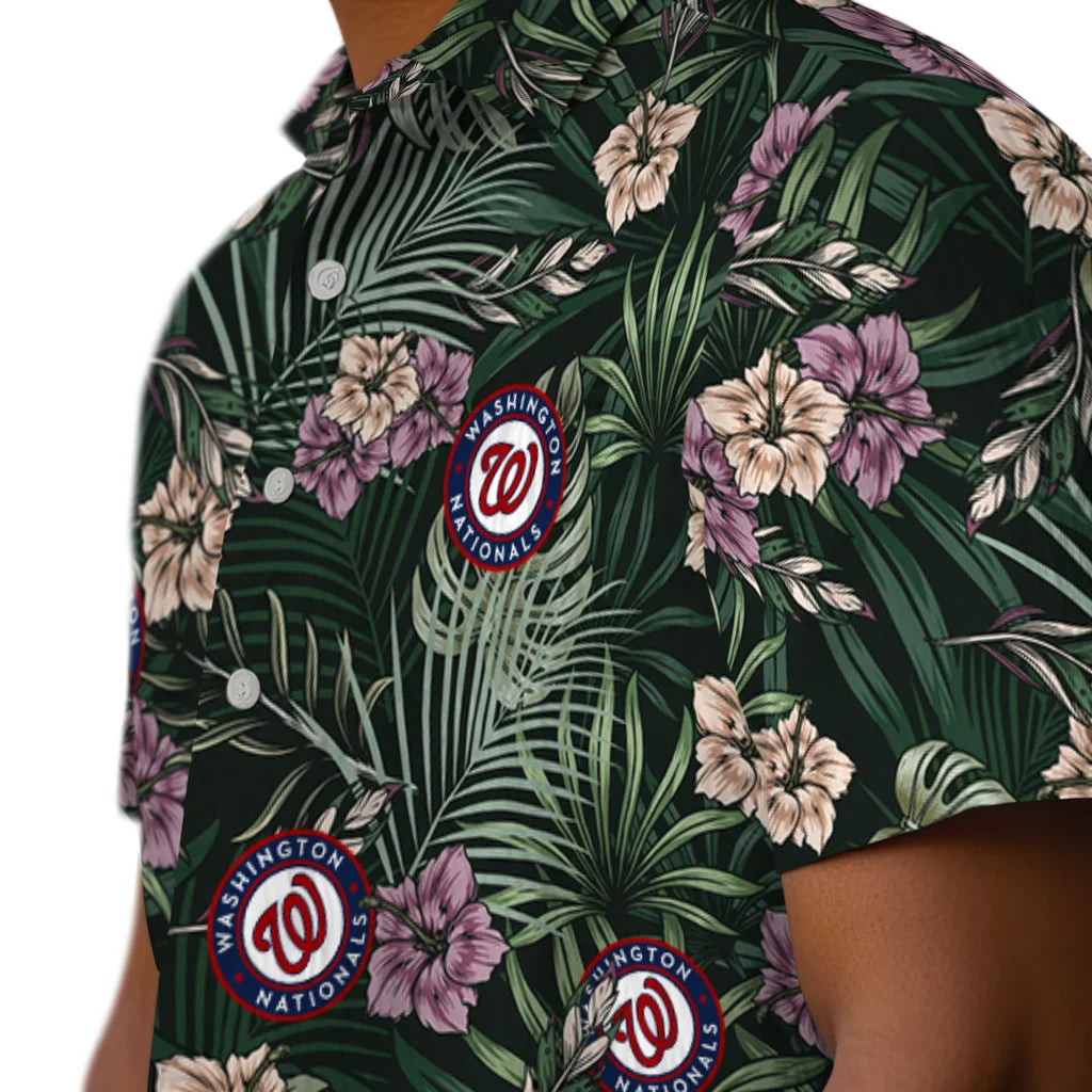 Washington Nationals Hawaiian Shirt - Hibiscus Leaves Pattern | Moonbestprint