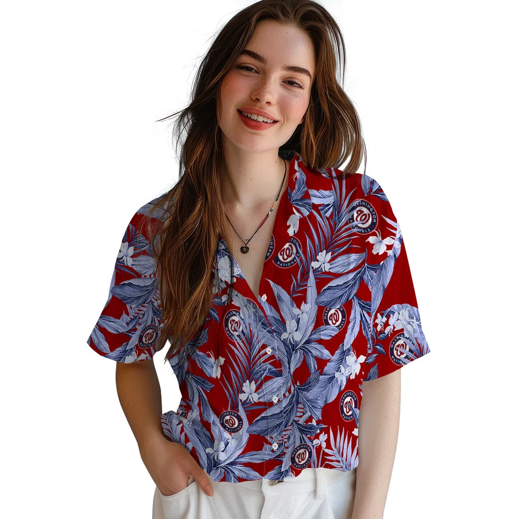 Washington Nationals Hawaiian Shirt - Palm Leaves | Moonbestprint
