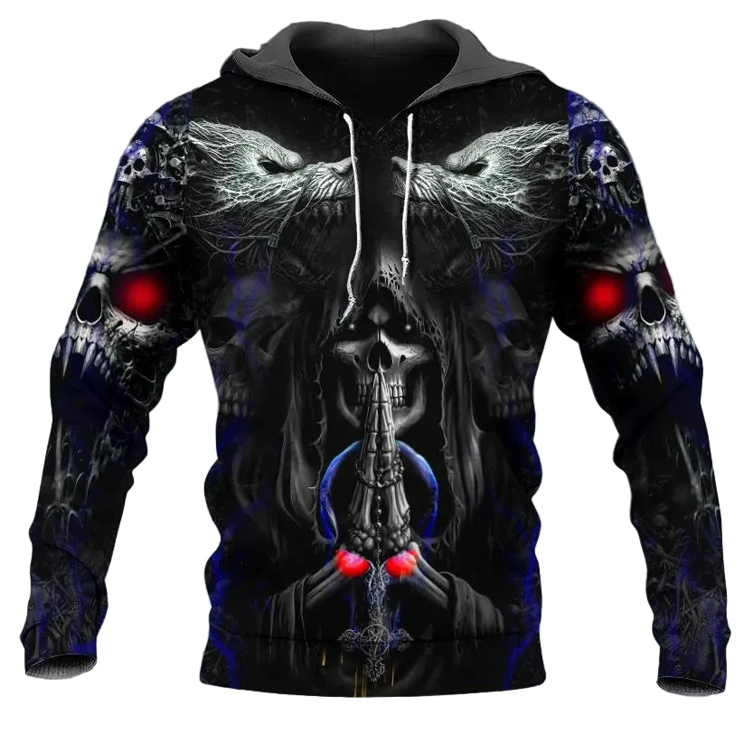 Werewolves Pray Death Skull 3D All Over Print Hoodie -Moonbestprint