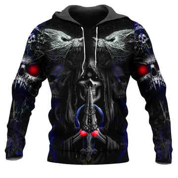 Werewolves Pray Death Skull 3D All Over Print Hoodie -Moonbestprint