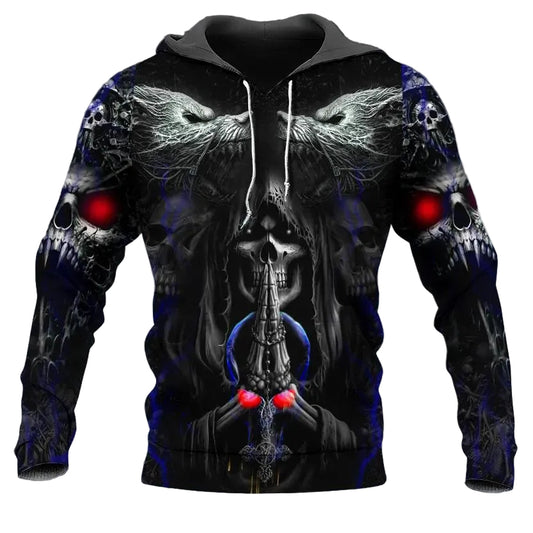 Werewolves Pray Death Skull 3D All Over Print Hoodie -Moonbestprint