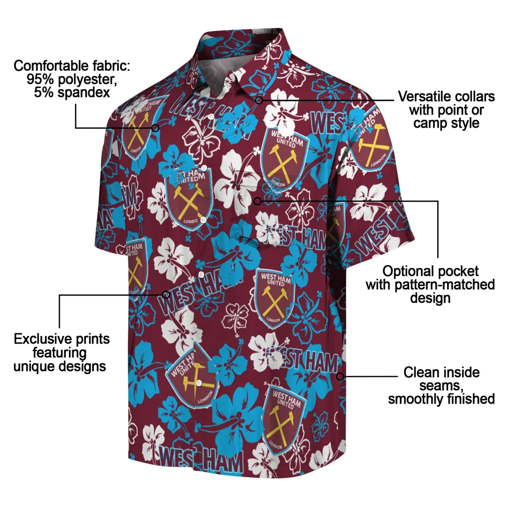 West Ham United Hibiscus Bloom Hawaiian Shirt – Moonbestprint