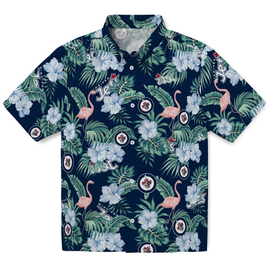 Winnipeg Jets Hawaiian Shirt - Flamingo and Hibiscus | Moonbestprint
