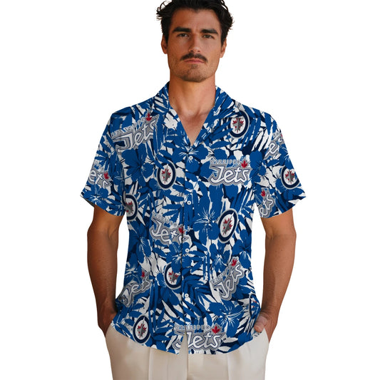 Winnipeg Jets Hawaiian Shirt - Hibiscus Overlay | Moonbestprint