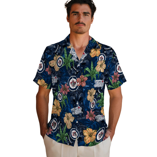 Winnipeg Jets Hawaiian Shirt - Hibiscus Tiki Jungle | Moonbestprint