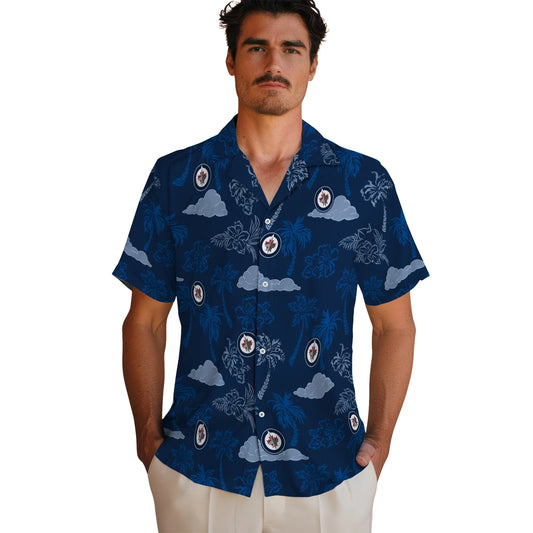 Winnipeg Jets Hawaiian Shirt - Palm And Clouds | Moonbestprint