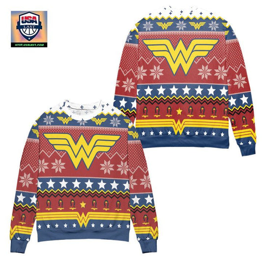 Wonder Woman Logo DC Snowflakes Pattern Ugly Christmas Sweater ? Usalast