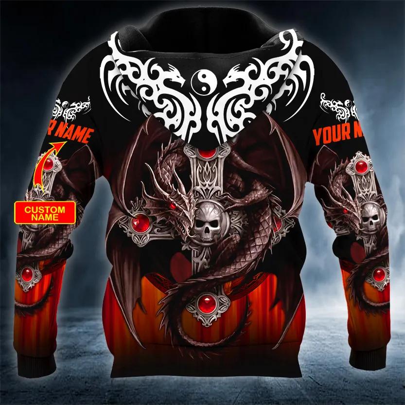 Yinyang Winged Dragon Cross Skull Custom 3D All Over Print Hoodie -Moonbestprint