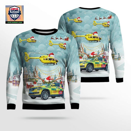 Yorkshire Air Ambulance Car Eurocopter EC 145T2 Christmas AOP Sweater ? Usalast