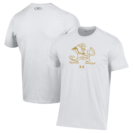 Under Armour White Notre Dame Fighting Irish Leprechaun Gold Rush Performance Shirt Moonbestprint