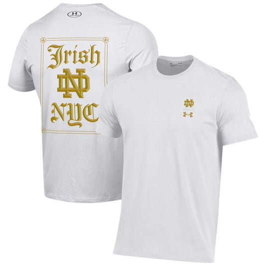White Notre Dame Fighting Irish 2024 Shamrock Series Logo Performance Shirt Moonbestprint