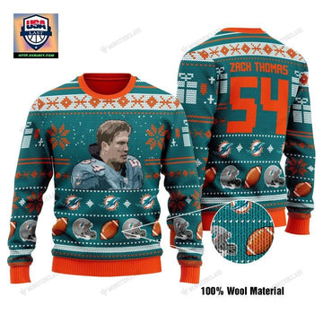 Zach Thomas 54 Miami Dolphins Nfl Christmas Sweater ? Usalast