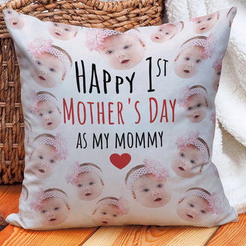 Throw Pillow - Personalized Happy 1st Mothers Day Baby Face Pillow Gift For Mom - Siblingslove