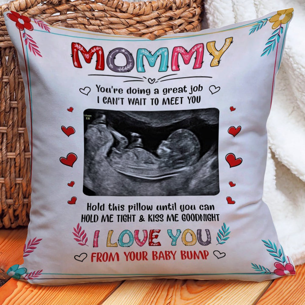 Throw Pillow - Personalized Gift For Expecting Mom Mommy Kiss Me Goodnight Canvas Pillow - Siblingslove