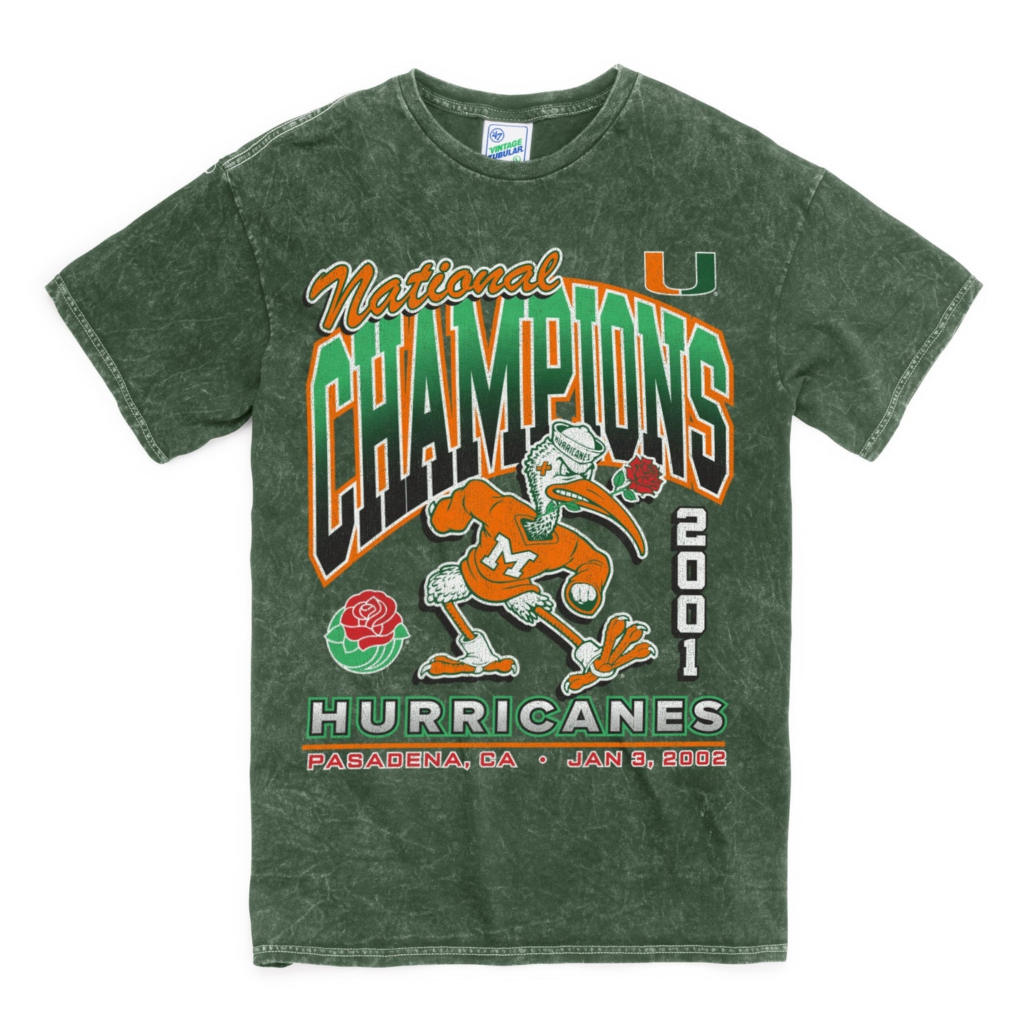 MIAMI HURRICANES 2001 NATIONAL CHAMPS ROCKER  VINTAGE TUBULAR TEE