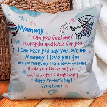 Throw Pillow - Mommy Can You Feel Me Mothers Day Mom To Be Pillow - Siblingslove
