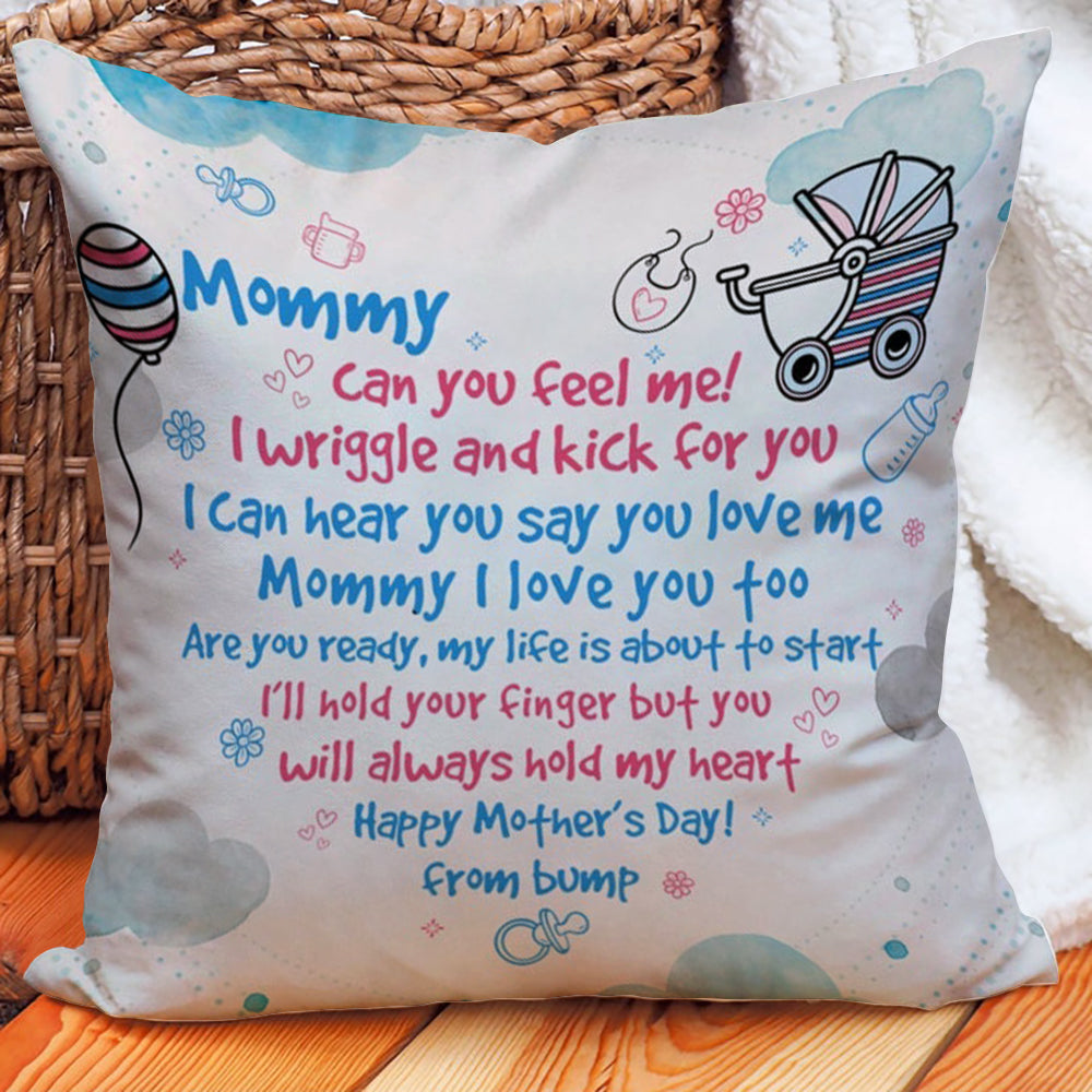 Throw Pillow - Mommy Can You Feel Me Mothers Day Mom To Be Pillow - Si -  Moon Best Print