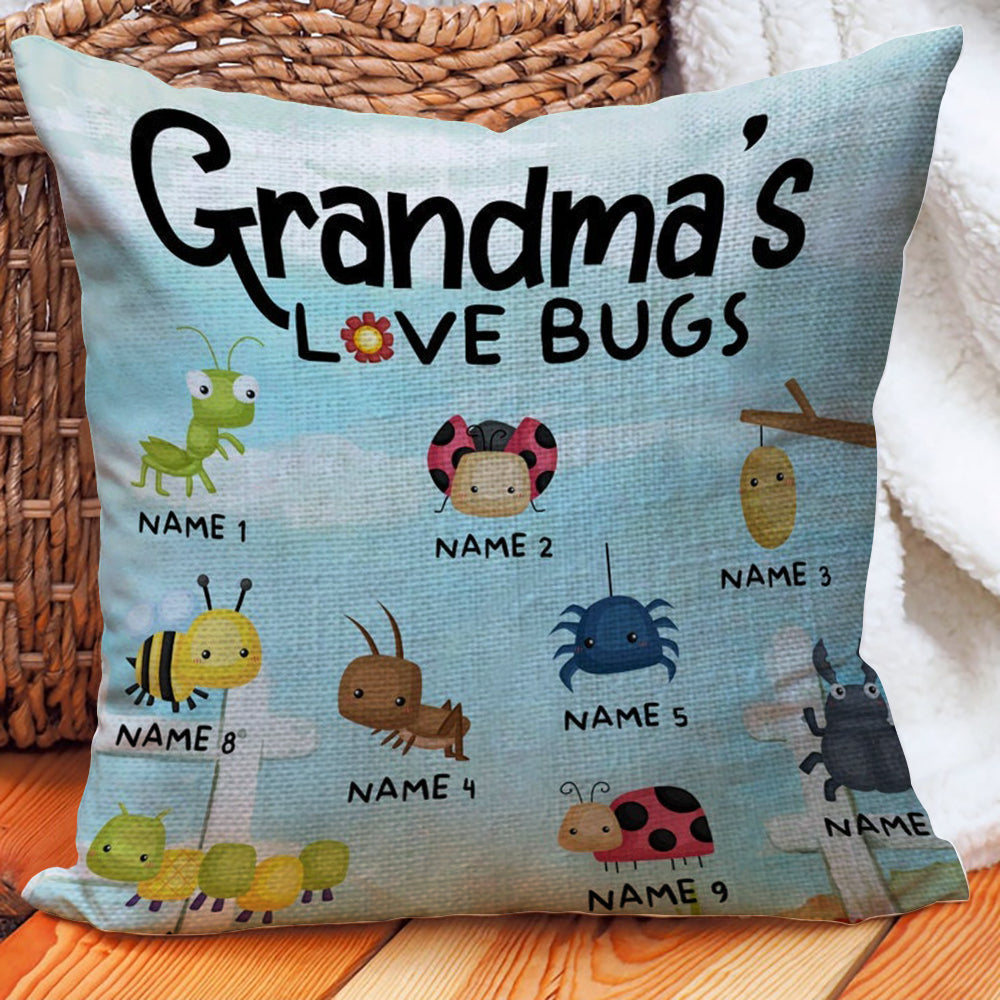 Throw Pillow - Personalized Grandmas Love Bugs Pillow - Siblingslove