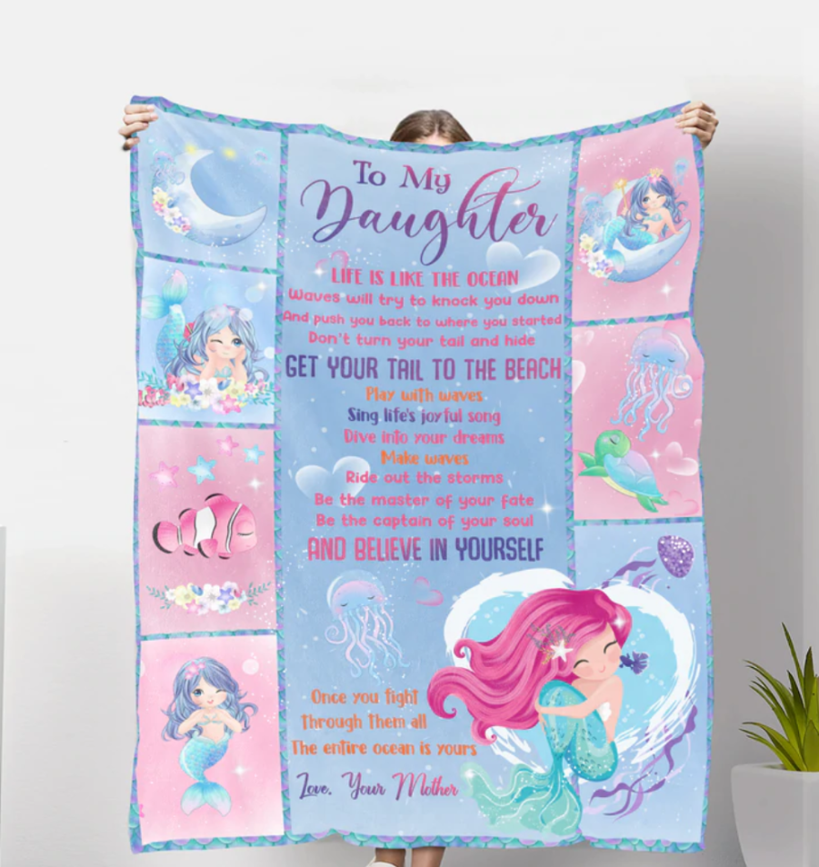 Gifts for Daughter From Mom - Wisdom From A Mermaid - Blanket - Qttrendycustom